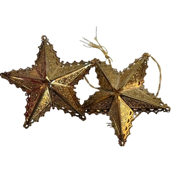 Reed & Barton Gold-Tone Filigree Star Ornaments Set Of 2 With Boxes - Picture 5 of 6